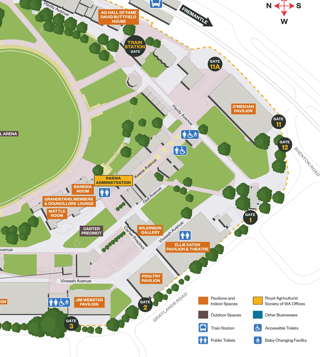 Official Claremont Showground map showing Wilkinson Gallery and Gate 1