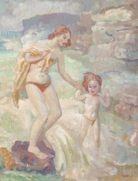 ARTHUR MURCH MOTHER AND CHILD AT THE BEACH